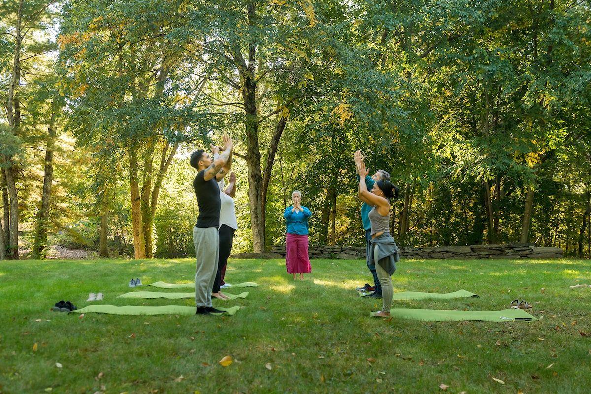 An outdoor guided meditation class at the Ridge Recovery Center in Windham, CT.