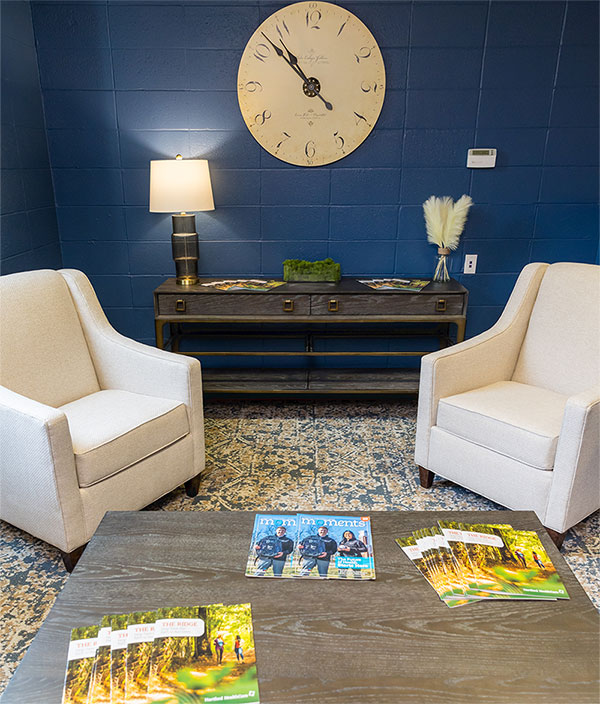 A lobby seating area at the Ridge Recovery Center in Windham, CT.